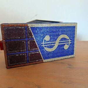 Money $ Clutch blue rhinestone encrusted
